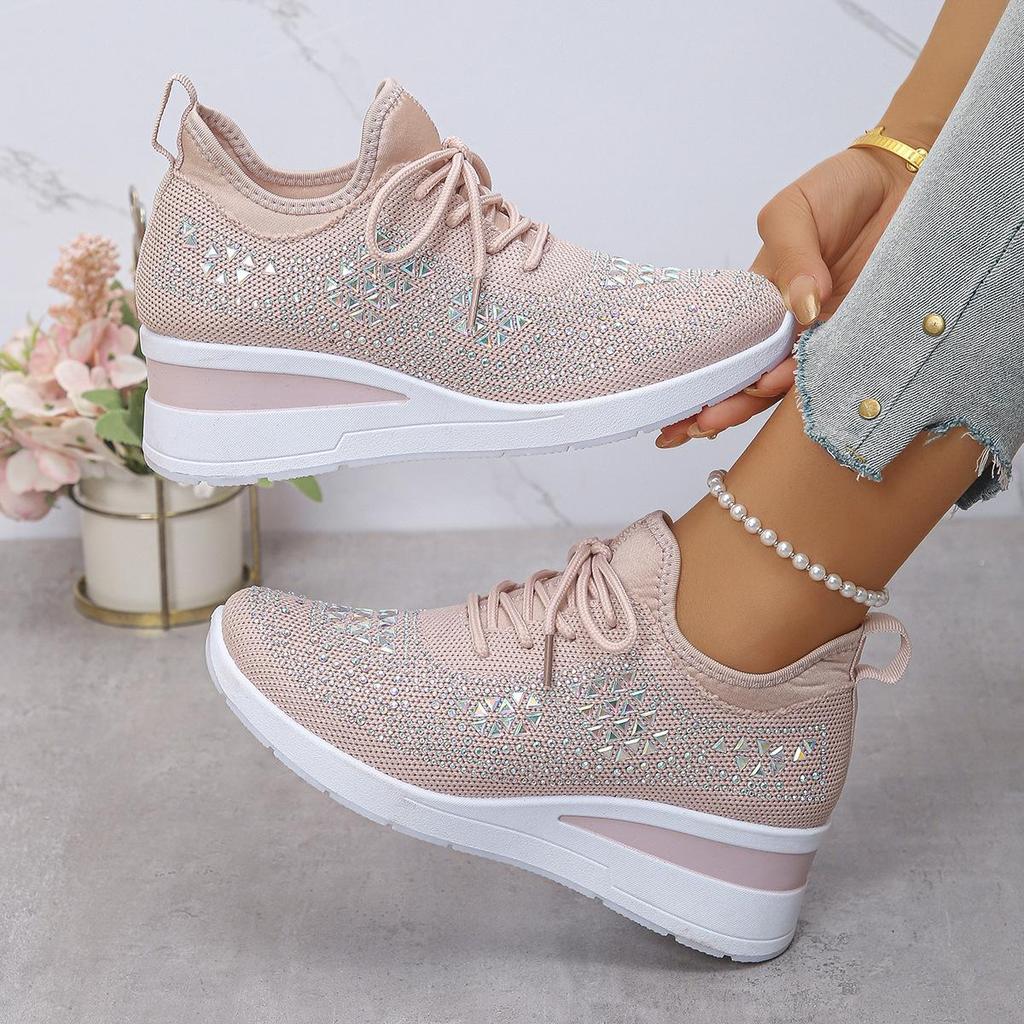 2025 Frühling/Herbst Damen Strass Keilsneakers: Dicke Sohle, Sportlicher Stil, Lässige Damenschuhe, Größe 43