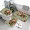 Set di Tappetini da Bagno Antiscivolo in Flanella Floreale Rosa Elegante 2D Piatto Ultra Assorbente Tappetino Decorativo per Pavimento da Cucina