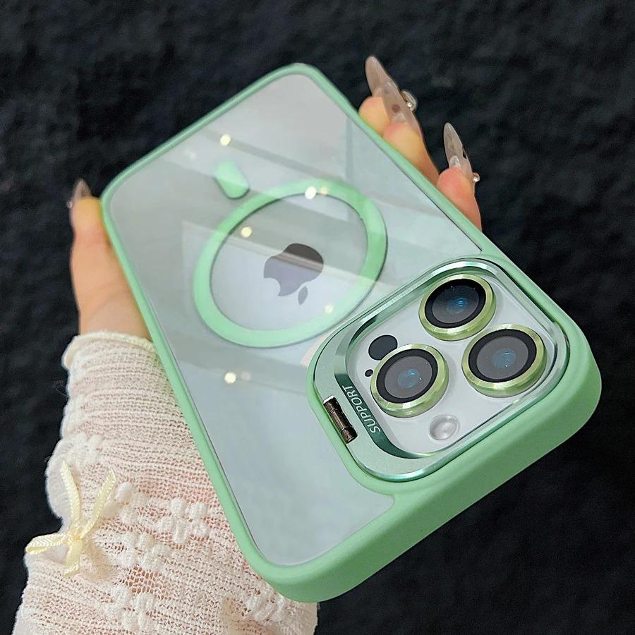 Fashion Ring Stand Magnetic Case For iPhone 16 15 14 Plus 13 12 11 Pro Max Case with Glass Lens Protector Phone Case for Magsafe