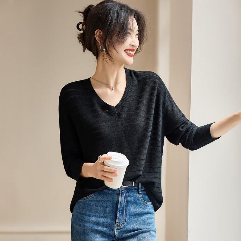 Women's 100% Wool V-Neck Loose Knit Sweater