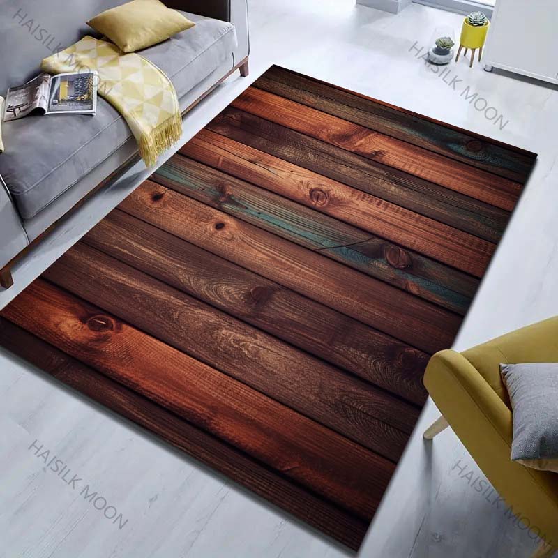 Multiple Sizes HD Wood Grain Print Carpet for Living Room Bedroom Doormat Home Decor Sofa Area Rug Non-slip Floor Mat for Gifts