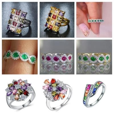 Moda Retro Accesorios Rojos Verdes de Circonita, , Compromiso Anillo Casual de Pedrería para Mujer