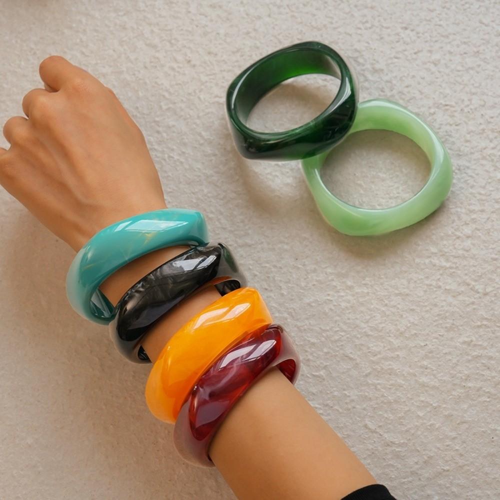 Bohemian Acrylic Bangle Smudging Retro Hand Ring Temperament Irregular Wide Bracelet Women