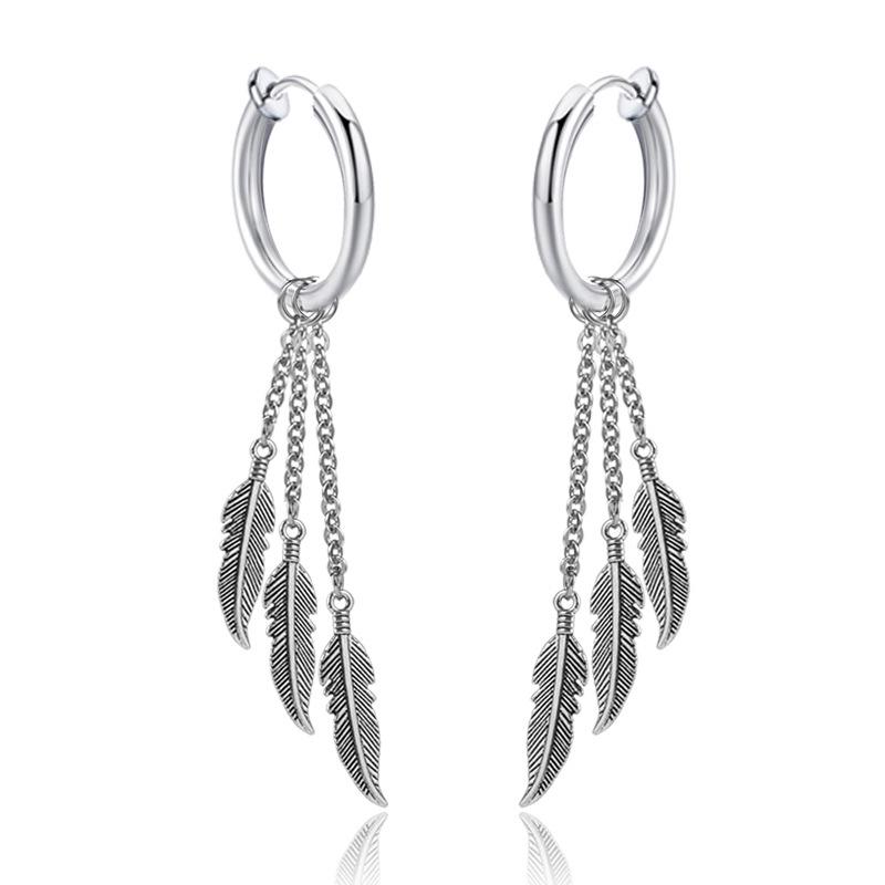 Bao Shalina Tassel Chain Leaf Earrings: Trendy Non-Piercing Korean Style for Men.