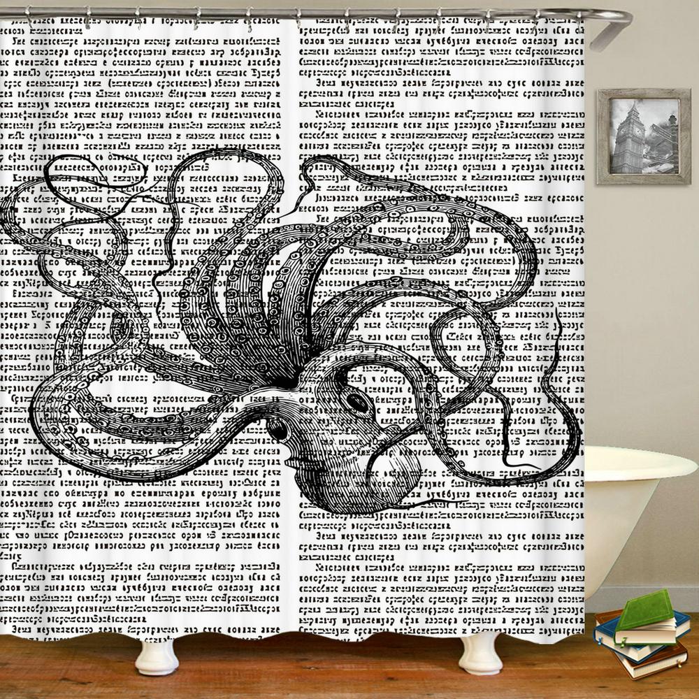 Octopus Seas Shower Curtains Bath Curtain 180*180Cm Waterproof Bathroom Home Decor Washable Fabric Bathroom Screen With 12 Hooks
