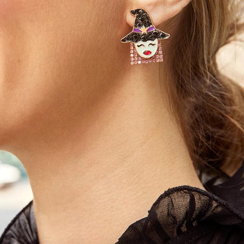 Halloween Earrings Diamond Skull Alloy Ornaments Pumpkin Head Witch Earrings Bat Earrings