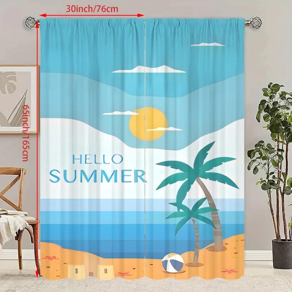 2 szt. - Zasłona z nadrukiem krajobrazu Błękitnego Oceanu - Materiał poliestrowy - odpowiednia do sypialni, salonu, gabinetu, przestrzeni prywatnej