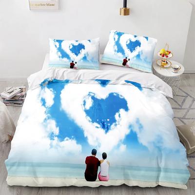 Housse de couette Amour Reine Forme de cœur Parures de lit Blanc Romance Polyester Housse de couette Pour Femmes Hommes Garçons Filles Ados Taille King