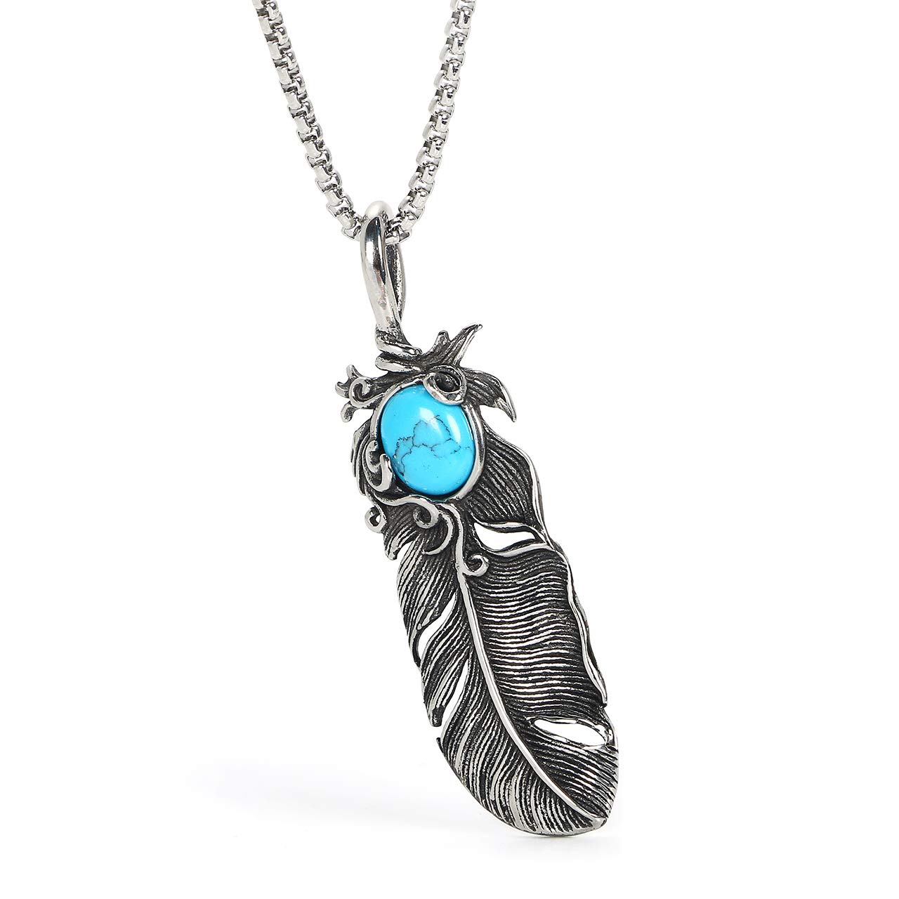 

[ZIYMU] Feather Necklace, Indian Jewelry, Turquoise Pendant, Silver, Men s, 60cm zm-p-029tc60
