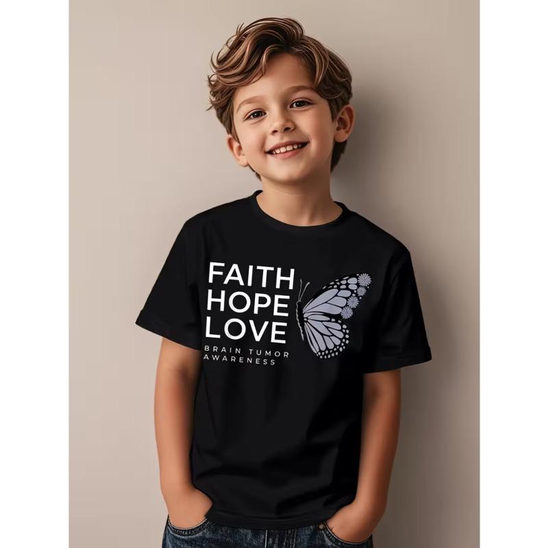 

European sizes Faith Hope Love & Brain Health Awareness Butterfly Kids T-Shirt - Soft Short Sleeve Crewneck Top with White Ribbon Design 98cm чёрный