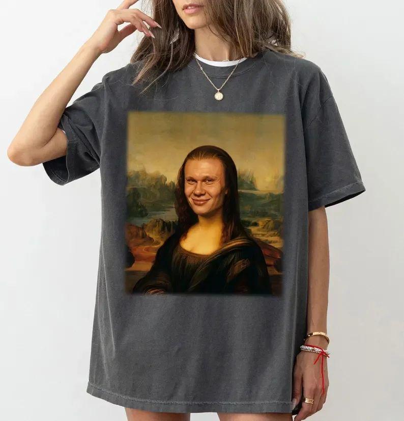 2026 Summer Funny Erling Haaland Mona Lisa Meme T-Shirt  Men's Women's Y2K Short Sleeve Round Neck Loose Shirt