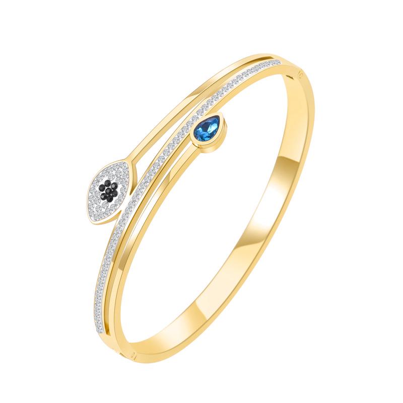 

Браслет-манжета из нержавеющей стали цвета розового золота в корейском стиле с кристаллами и сглазом для женщин золотой