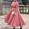 New European American Solid Color Big Swing Dress Temperament Evening
