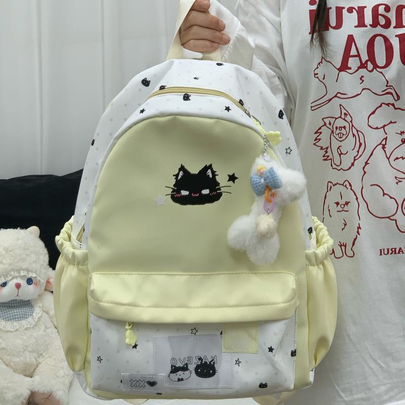 Schoolbag New Cat Backpack High Value Cartoon Casual Backpack Stylish and Simple Junior High School Large Capacity Commuting Schoolbag