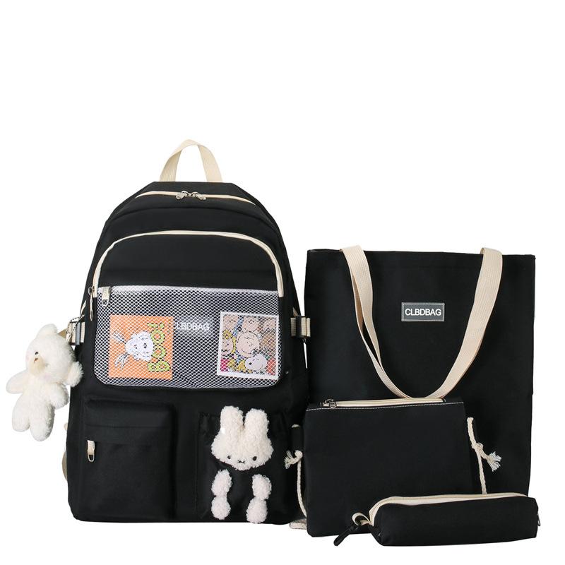 

Canvas Student Backpack Four-piece Fashion Harajuku Junior High School Campus School Bag