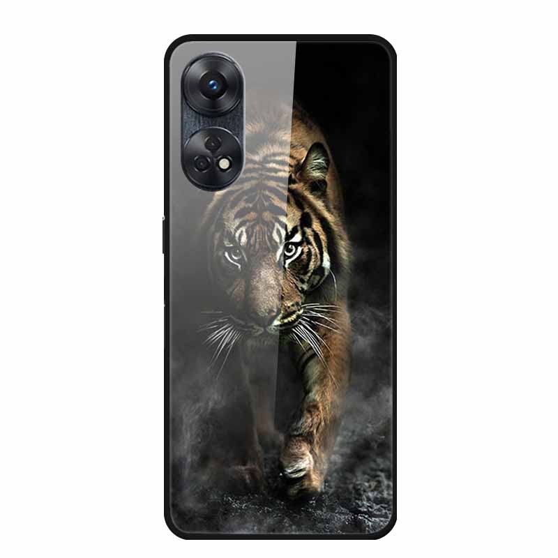For Oppo Reno8 T 4G Case Luxury Tempered Glass Back Cover Hard Case For Reno8 T 4G 6.43" Capa Funda Animal Vividly Coque Wolf