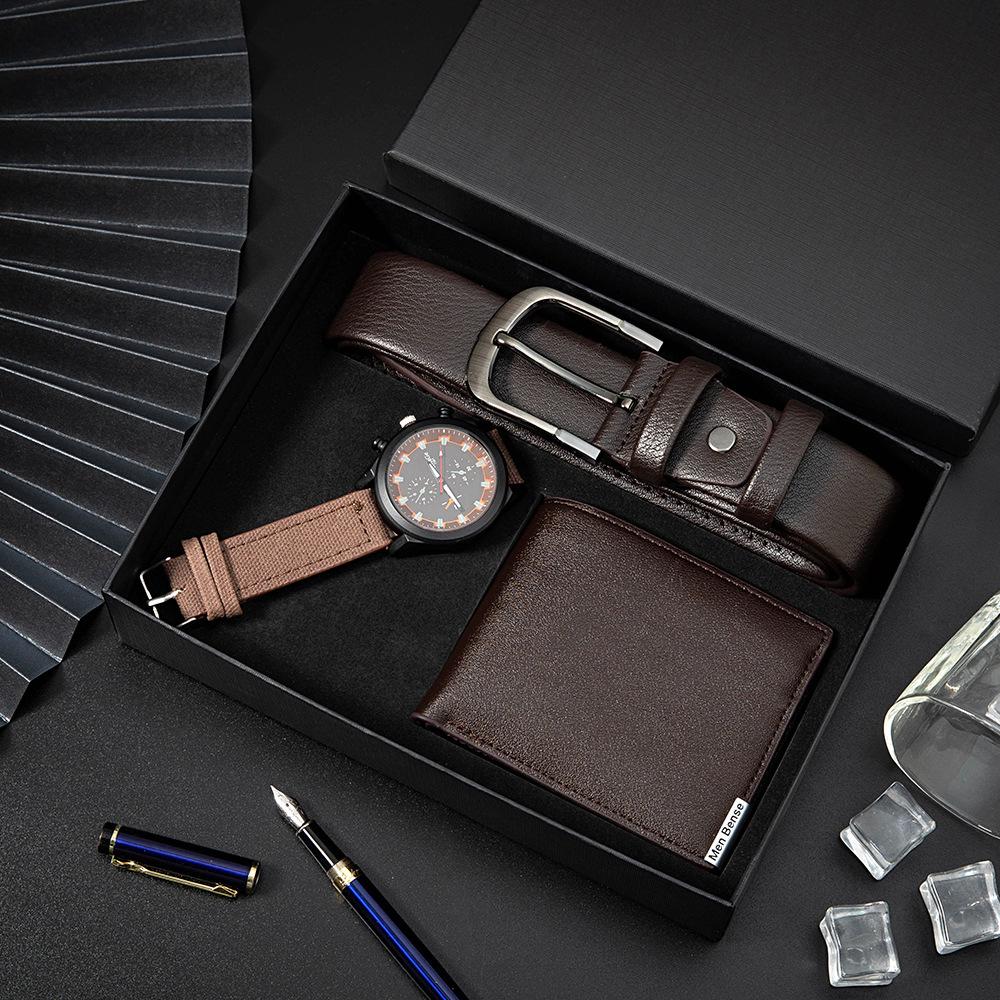 Luxury Gift Set: Belt, Wallet, Tie, Large Dial Quartz Watch (Random Cufflinks & Tie)
