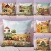 Colorful Farm Painting Pillow Case Silky Short Plush With Invisible Zipper Dustproof Sofa Cushion Cover For Home Decor