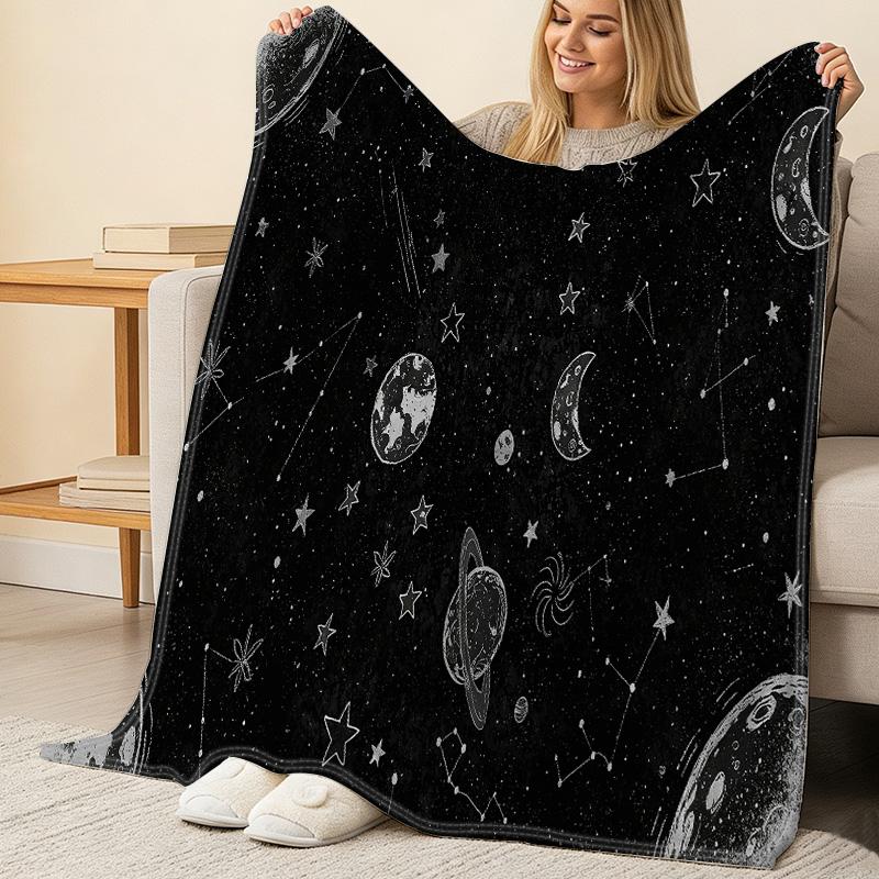 Starry Sky Flannel Blanket - Soft Cozy Skin-friendly Warm Throw for Home, Office Napping, Halloween & Christmas