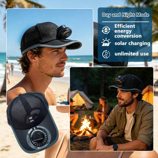 Baseball Cap Breathable Mesh Sun Hat with USB Charging Solar Power Detachable Safe Fan Cover Adjustable Summer Cooling Hat