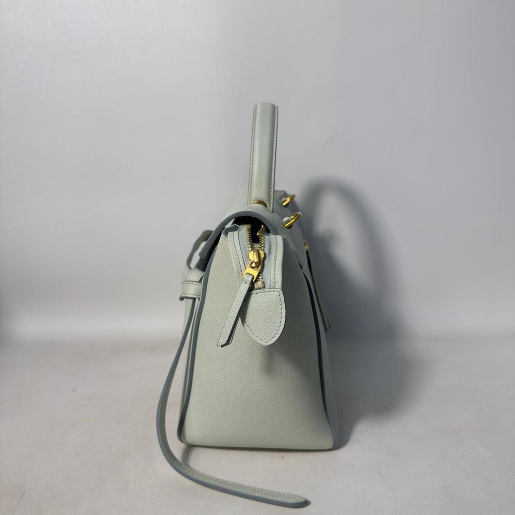 [Pre-Owned] Belt Micro Light Blue Leather Catfish Crossbody Shoulder Bag With Silver Hardware And Detachable Strap - Excellent #G2G3XX