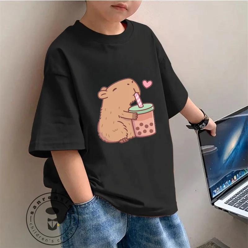 Cute dolphin cartoon printed T-shirt, ready for summer, fashionable clothing for children and students