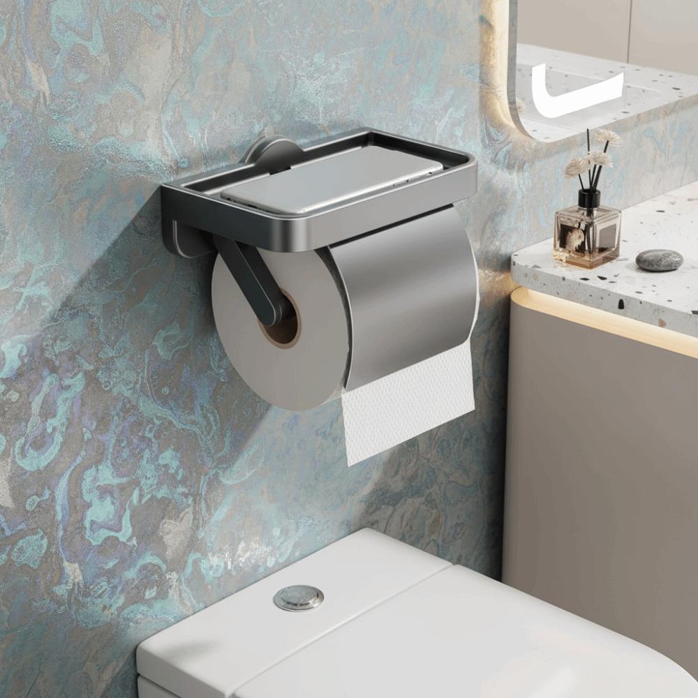 Wall-Mounted Paper Roll Storage Shelf No-Drill Toilet Paper Shelf Sturdy Tissue Rack Washroom