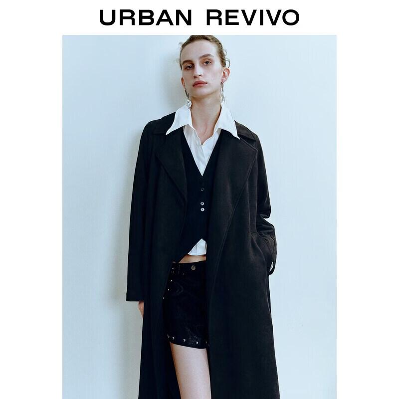 UR2026 Women's Elegant Retro Velvet Belted Long Coat
