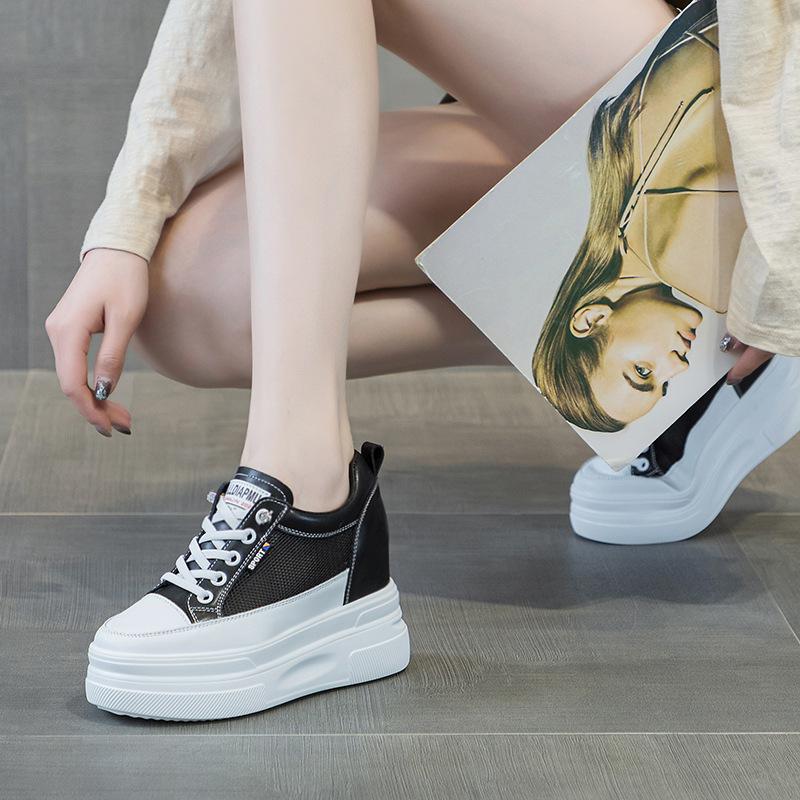 A96 spring and autumn new thick-soled wedge heel 10 cm heel height small inner height increase casual low-top white shoes children