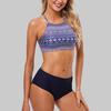 CHARMLEAKS Women Bikini Set Halter Swimwear High Neck Swimsuit Printed Bathing Suit Beachwear