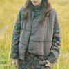 Johnature Women Stand Bead Quilted Vest Retro Polyester Solid Color Loose Padded Coat Winter Sleeveless Button Clothes