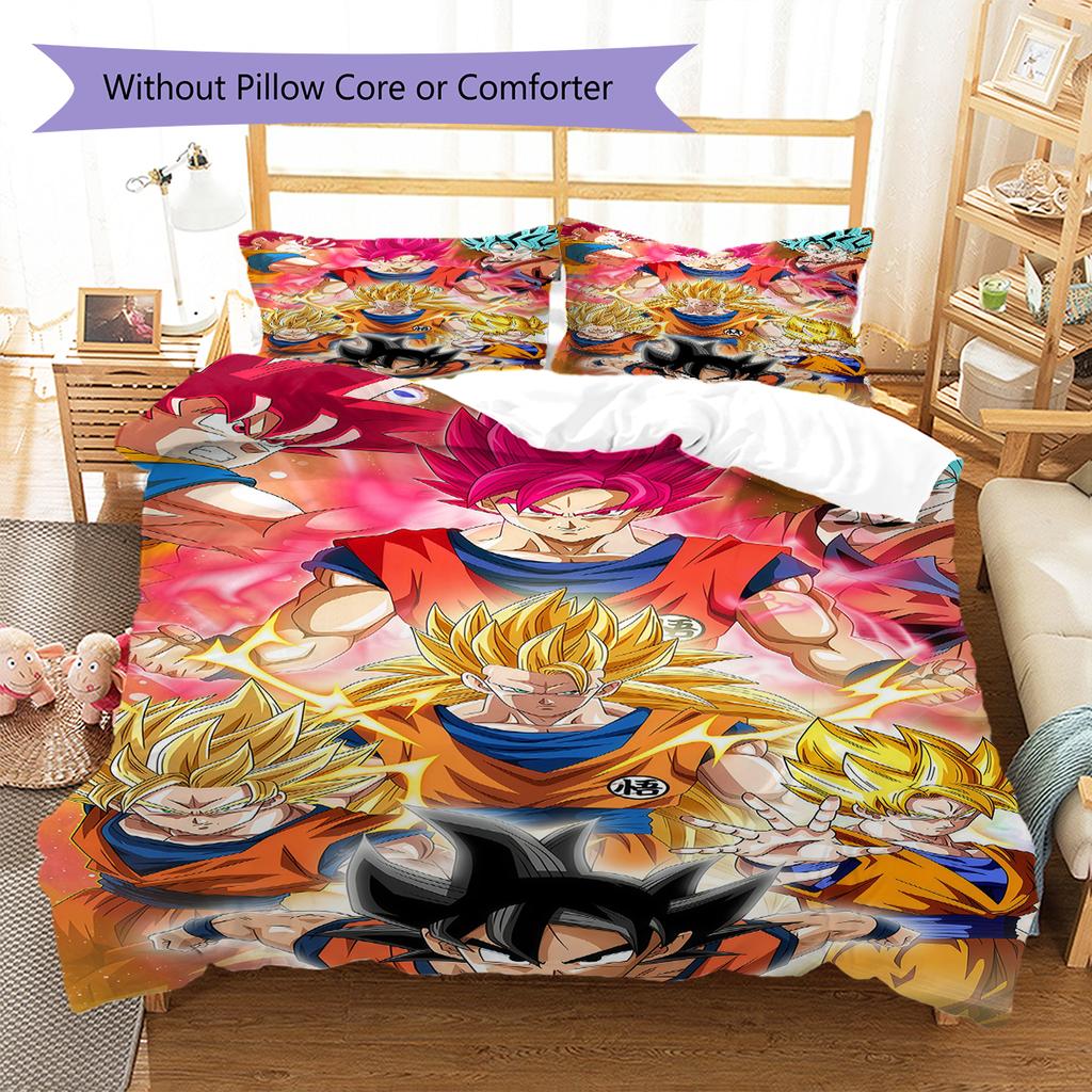 Pościel z wzorem DRAGON BALL, Zestaw kołdry Poszewka na kołdrę Poszewka na poduszkę Domowy Prezent Urodzinowy (1 * poszwa na kołdrę + 2 * poszewki na poduszki, bez rdzenia)