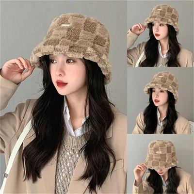1Pc Women Winter Warm Plush Bucket Hat Casual Thermal Windproof Fleece Fisherman Caps
