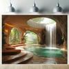 2D Spa Cave Waterfall Wall Tapestry Tropical Nature Background Cloth for Home