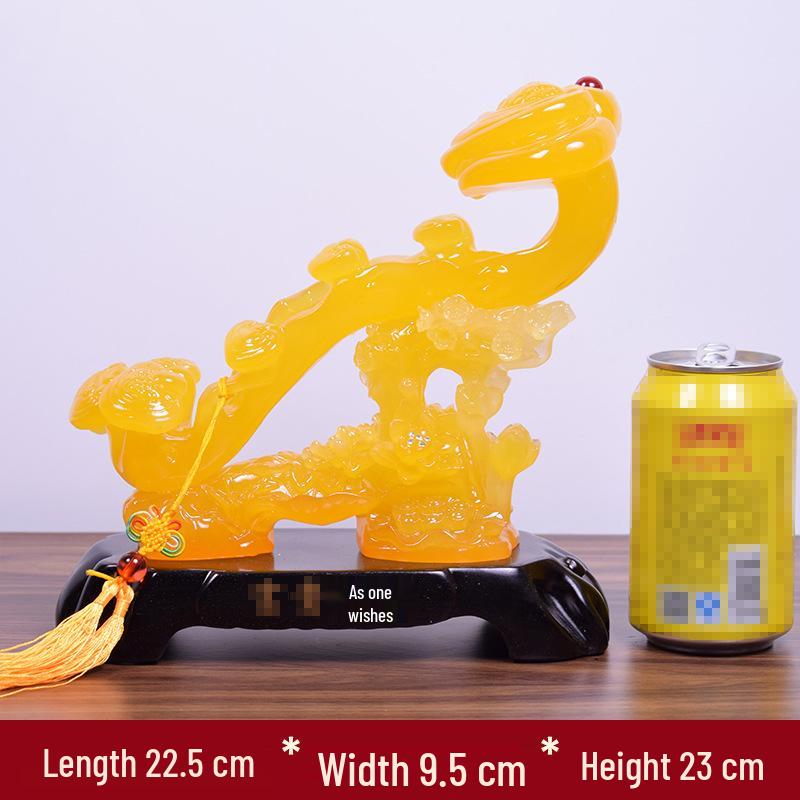 Yellow Jade Ruyi Ornament for Living Room or Wine Cabinet - Housewarming or Company Opening Gift