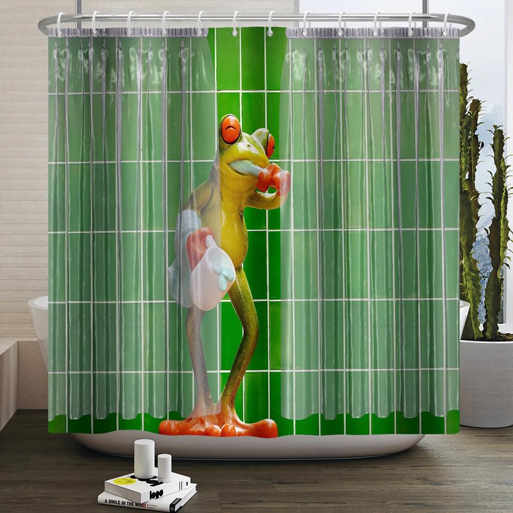 Lustiger Frosch Duschvorhang für Badezimmer Pilz Schmetterling Floral Grüne Pflanze Cartoon Tier Wasserdicht Polyester Duschvorhang