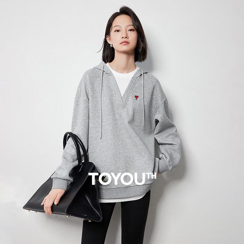 Women's Love Heart Embroidered Faux Layered Hooded Sweatshirt