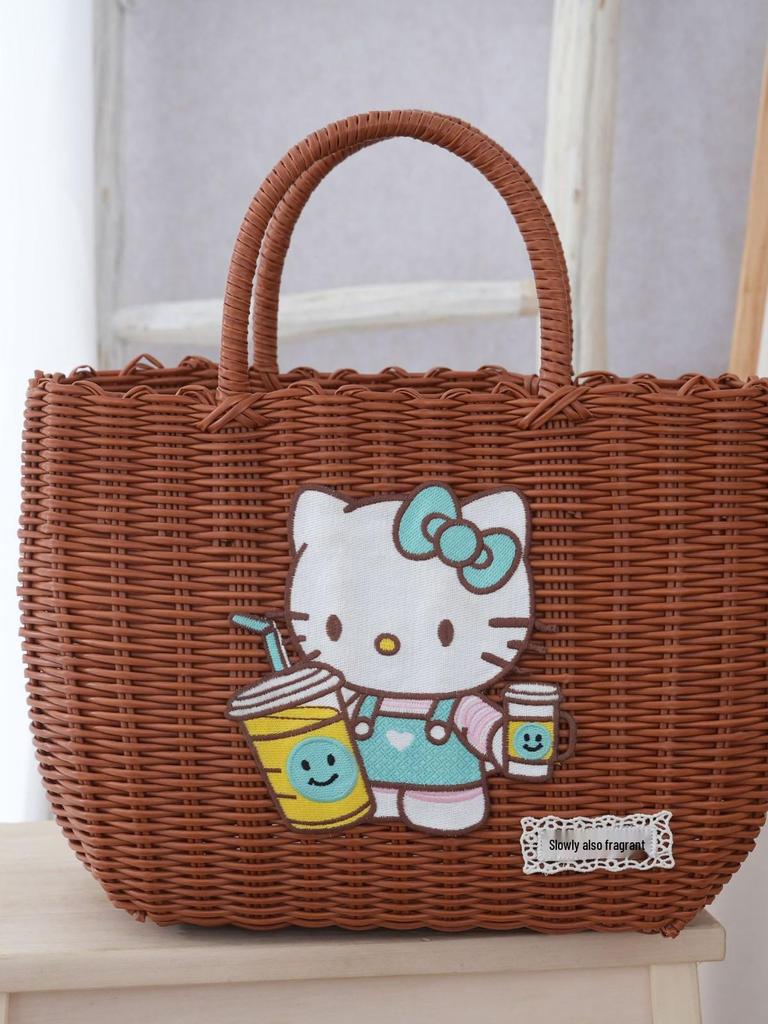 Adorable Cat Woven Tote Bag - Square Handmade Basket for Shopping & Everyday Use