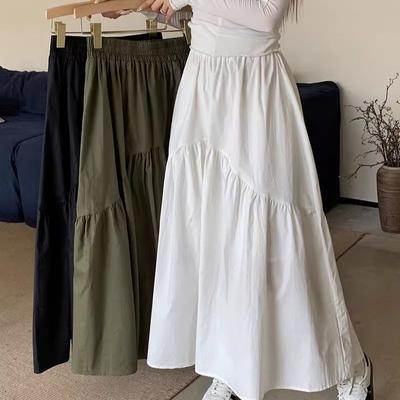 Wiosna Nowa Elastyczna Wysoka Talia Moda Luźne Długie Spódnice Kobiety Plisowana Patchworkowa Letnia Spódnica A-line Damska Elegancki Temperament Prosta Spódnica Damska 26290