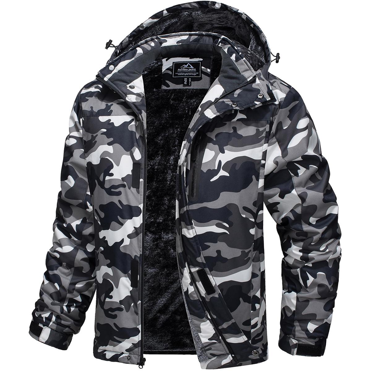 

Мужские флисовые утепленные куртки Водонепроницаемая оболочка Куртки с капюшоном Многокарманные Зимняя куртка для походов, катания на лыжах, путешествий US L (CN XL)