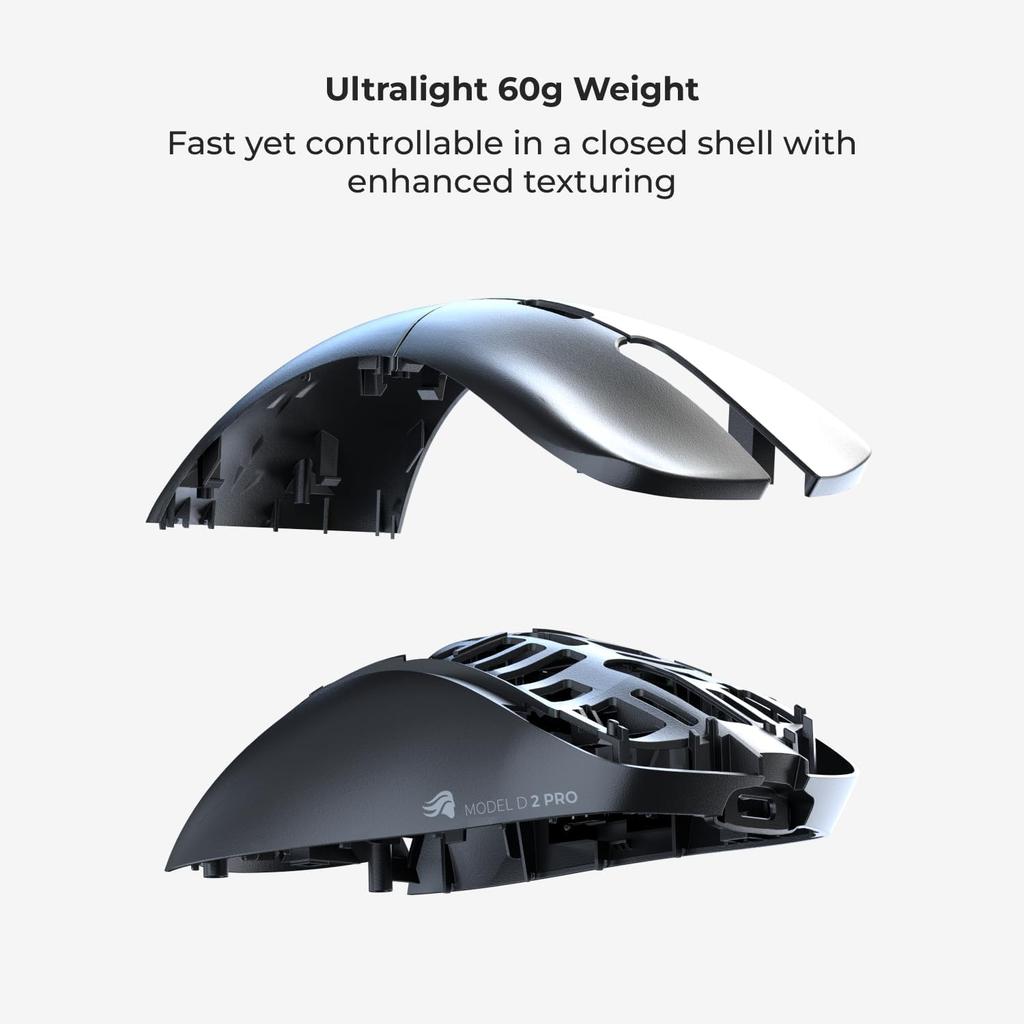 Glorious MODEL D 2 PRO Ultra-Lightweight 60g, High-Durability 2.4G Wireless and Wired Ergonomic Gaming Mouse, Black (GLO-MS-PDWV2-1K-B MS696)