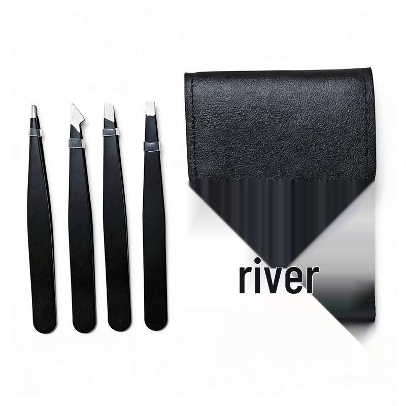 Four-Piece Stainless Steel Eyebrow Tweezers Set - Multi-functional Colored Tools for Eyebrow and Beard Trimming.