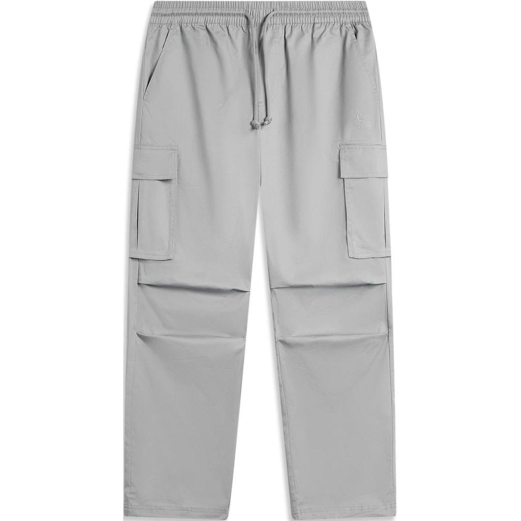 Li Ning Chinese Culture Series Solid Color Mid Waist Drawstring Comfortable Breathable Straight Leg Casual Pants Unisex pants Ultimate-Gray AKXU185-2