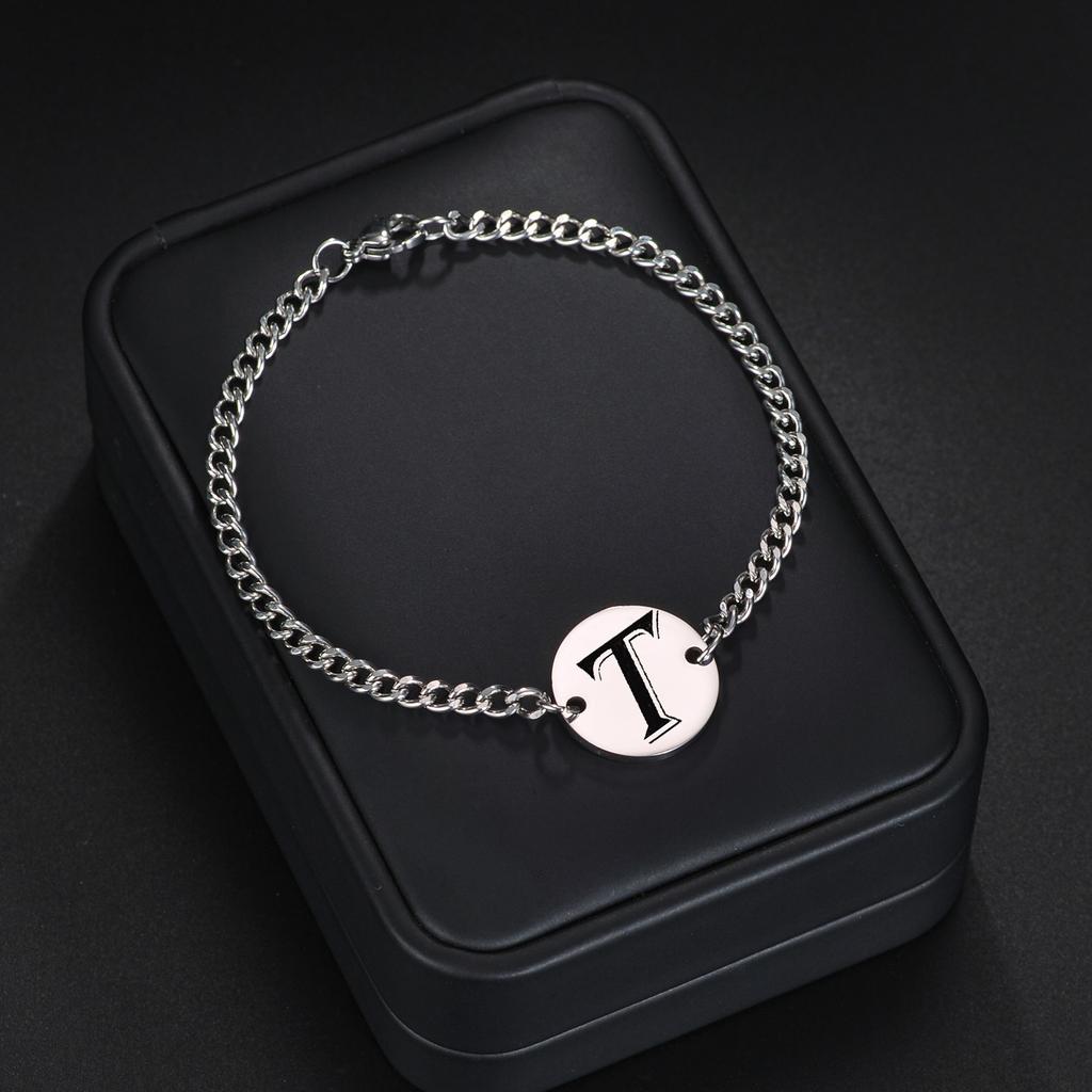 Bransoletka łańcuszkowa z 26 literami, Prosta bransoletka na rękę, Dekoracja dla dziewcząt, Prezent urodzinowy Stal nierdzewna Bransoletka łańcuszkowa Dla mężczyzn