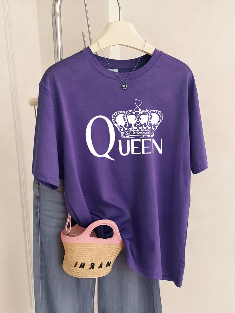 Queen Crown Graphic Printed TShirts Womens Basics ONeck T Shirts Comfortable Loose Short Sleeve Tops Summer Soft Woman Clothes
