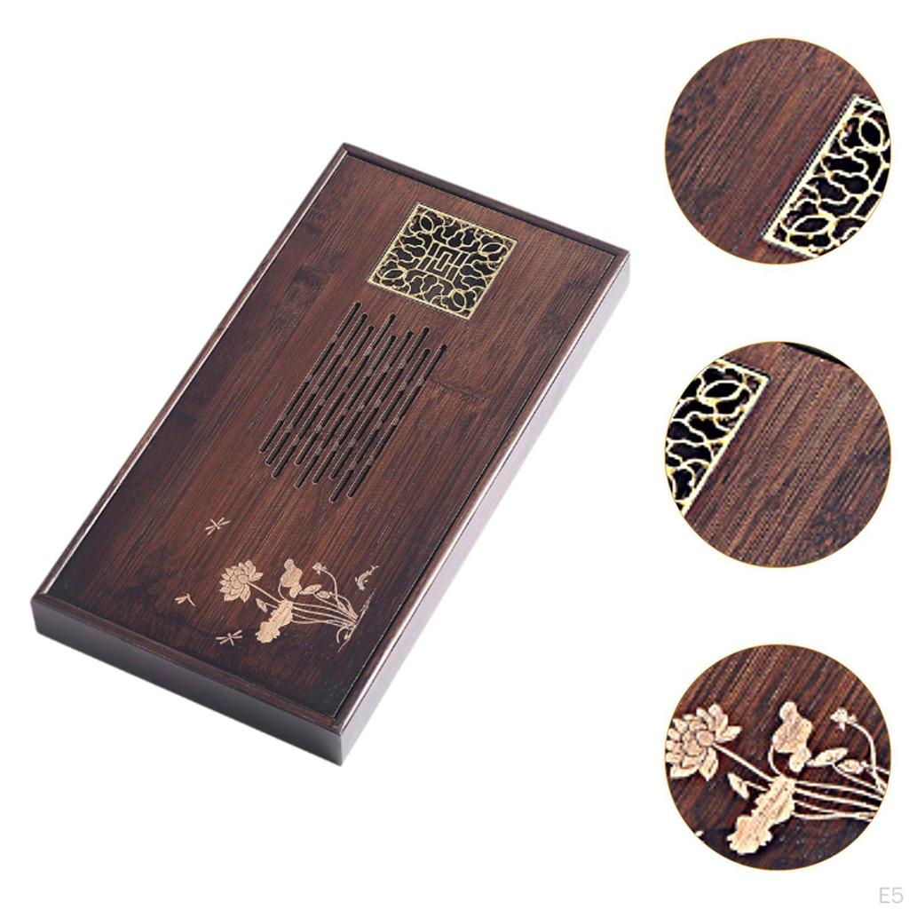 Set de tavă de ceai din bambus pentru scurgerea apei, accesoriu cu cutie de depozitare, servind pentru