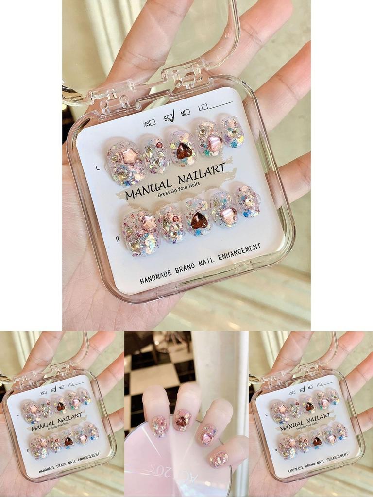 Handmade Sparkling Diamond Love Heart Nail Stickers Wholesale For Women Anne's Short Square