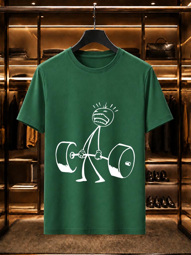 2026 New Arrival 100 Cotton Tshirt Funny Stickunisex Lifting Barbell Sketch Fitness Print Crew Neck Unisex Casual Short Sleeve Tee
