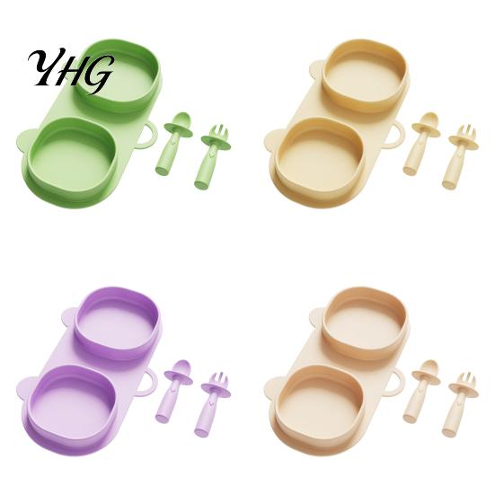 Silicone Suction Placemat Baby Foldable Dinner Plates with Fork And Spoon, Easy Clean Toddler Food Tray Travel Feeding Essentials, Divided Set