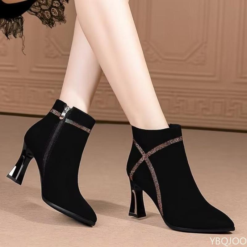 New High-heeled Short Boots with Pointed Tips Simple Comfortable Temperament Fashionable Versatile Women's High-heeled Shoes